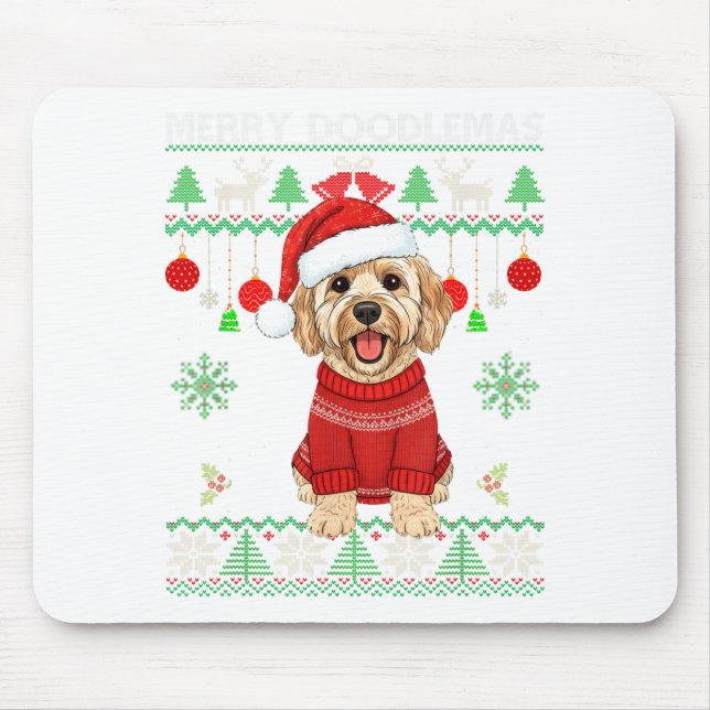 Merry Doodlemas Goldendoodle Wearing Ugly Christma Musmatta (Framsidan)
