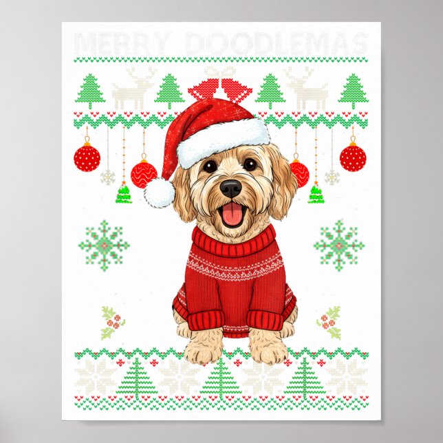 Merry Doodlemas Goldendoodle Wearing Ugly Christma Poster (Framsidan)