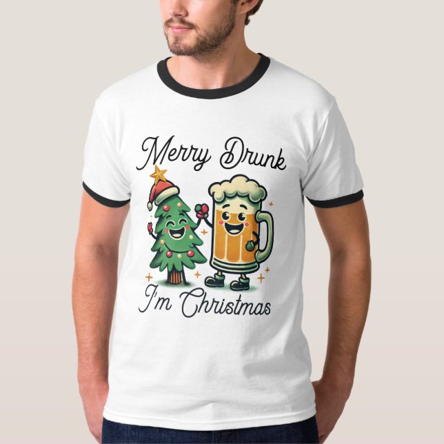 Merry Drunk Funny jul T Shirt (Framsida)