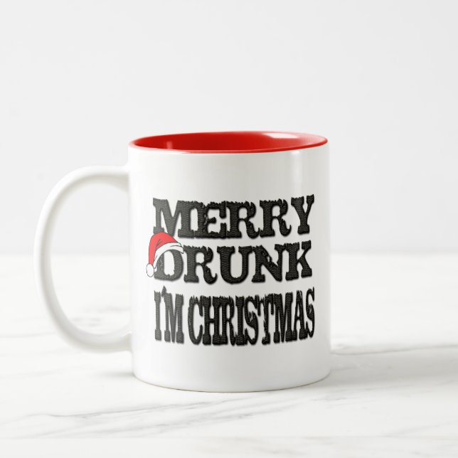 Merry Drunk I Jul, Superskoj Helgdag Gift Två-Tonad Mugg (Vänster)