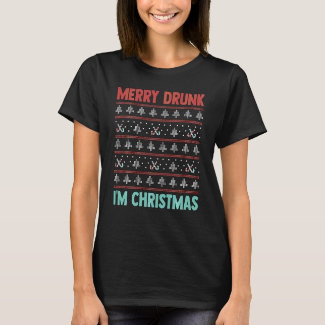 Merry Drunk I M Jul Ugly Sweater T Shirt (Framsida)