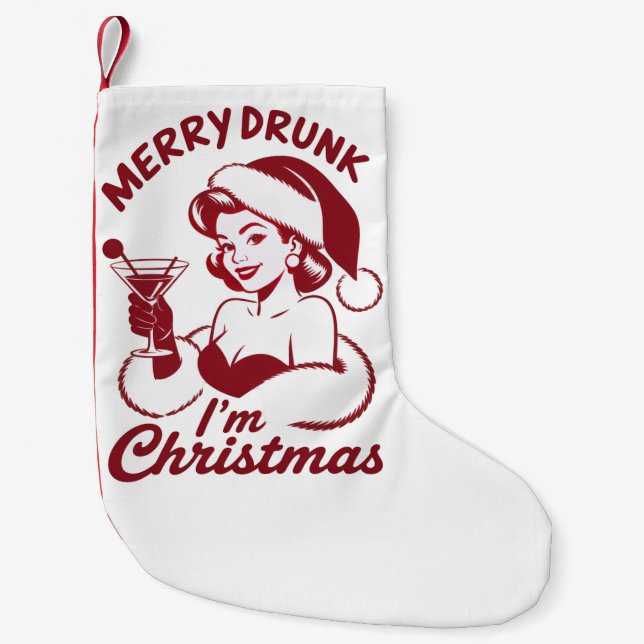 Merry Drunk I'm Christmas Cocktail Snarky Drinking Liten Julstrumpa (Framsidan)