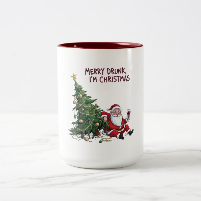 Merry Drunk, I'm Christmas Santa Två-Tonad Mugg (Center)