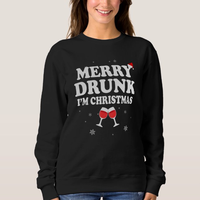 Merry Drunk Jag är jultomten Hat Vin Julafton T Shirt (Framsida)