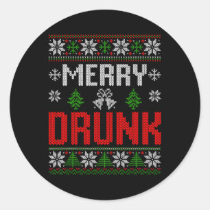 Merry Drunk Vi är julmatchande Ugly Christma Runt Klistermärke