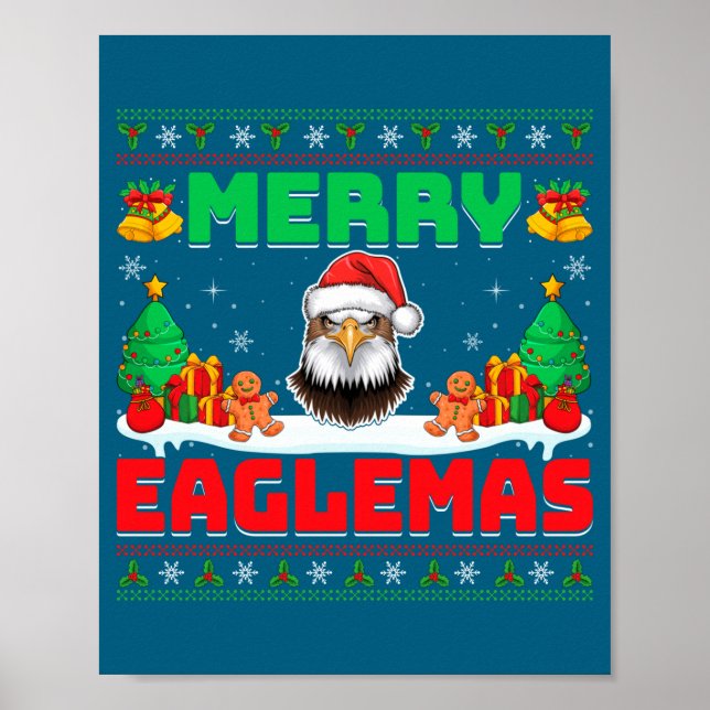 Merry Eaglemas - Eagle Wearing Santa Hat Ugly Chri Poster (Framsidan)