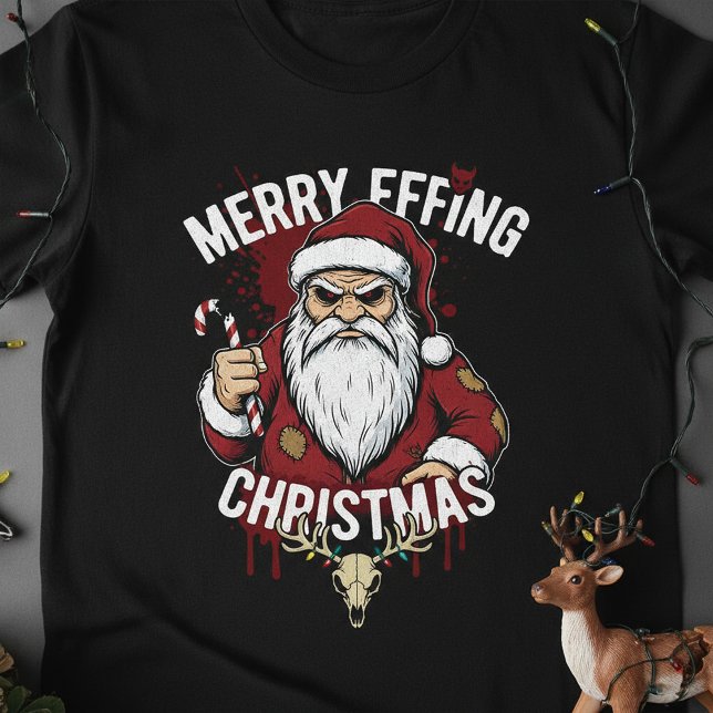 Merry Effing Christmas, Angry Santa Horror T Shirt (Skapare uppladdad)