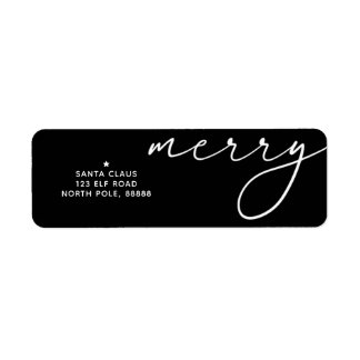 Merry Elegant Christmas Black & White Themed Label Returadress Etikett