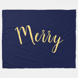MERRY Elegant Helgdag Text Navy Blue Background Fleecefilt