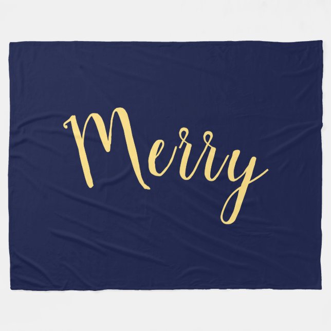 MERRY Elegant Helgdag Text Navy Blue Background Fleecefilt (Framsidan (Horisontell))
