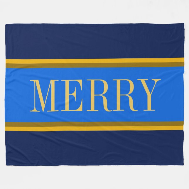 MERRY Elegant Navy Royal Blue Tävla Rand Fleecefilt (Framsidan (Horisontell))