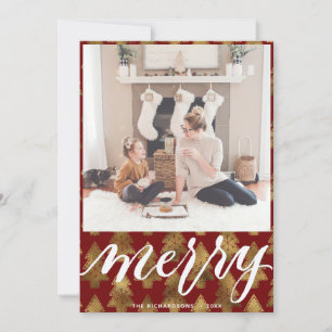 MERRY Elegant Typografi Guld Julgran Julkort