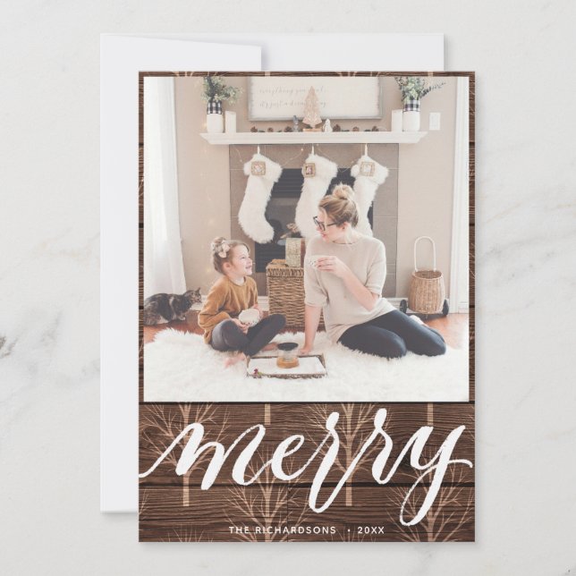 MERRY | Elegant Typografi Guld Träd Julkort (Framsida)
