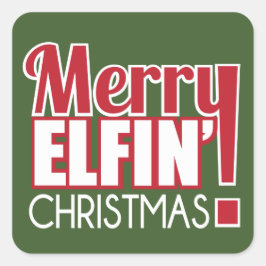 Merry Elfin-julklapp Fyrkantigt Klistermärke