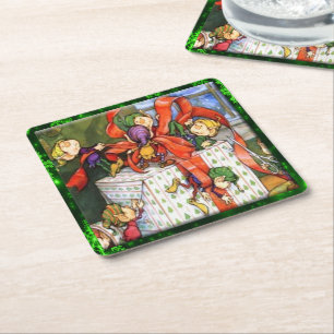 Merry Elves Wrapping Gift Pulp Board Sq Underlägg Papper Kvadrat