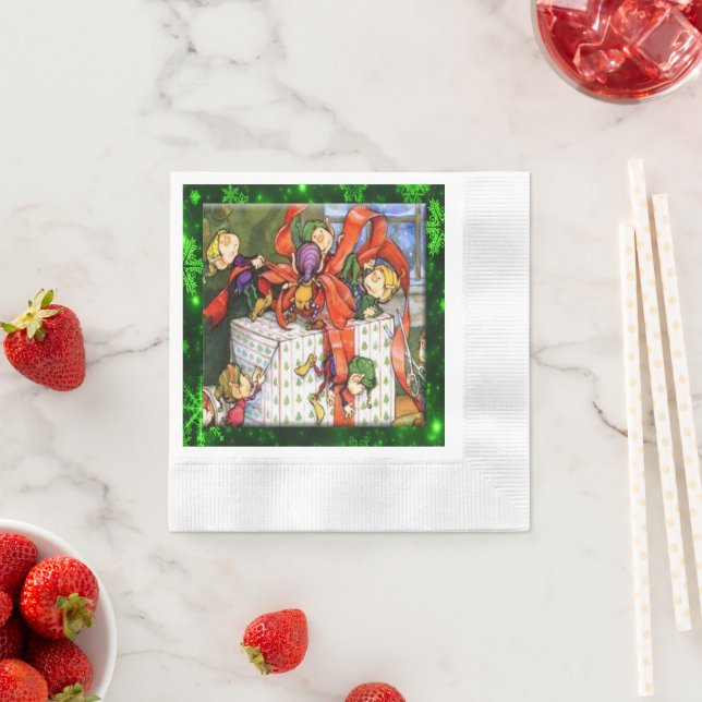 Merry Elves Wrapping Present Cocktail-Pappersserve Pappersservett (Insitu)