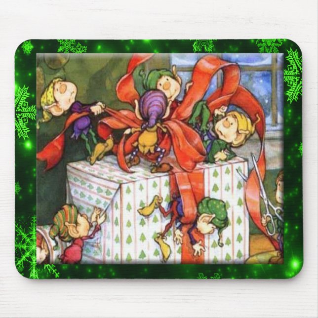 Merry Elves Wrapping Present Mousepad Musmatta (Framsidan)