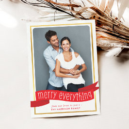 MERRY EVERYTHBANNER fotomodern guld red Julkort