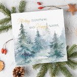 Merry Everything Happy Always Winter Trees Flat Julkort<br><div class="desc">Watercolor winter trees in shades of green paired with script and modern typography holiday card.</div>
