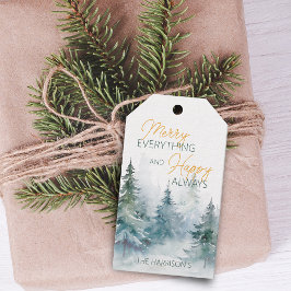 Merry Everything Happy Always Winter Trees Presentetikett