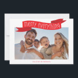 MERRY EVERYTHING PHOTO modern familjebanner red Julkort<br><div class="desc">by kat masard >> kat@simplysweetPAPERIE.com << Skicka och extra speciellt meddelande med stil och pizzazz i år... Personlig med dina detaljer och foton som mina moderna helgdag säkert kommer att klara sig ut från hälsning som dina vänner och familj kommer att få den här säsongen och kommer att göra ett...</div>