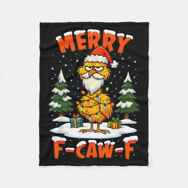 Merry F-caw-f Chicken Christmas Funny Rooster Men  Fleecefilt (Framsidan)
