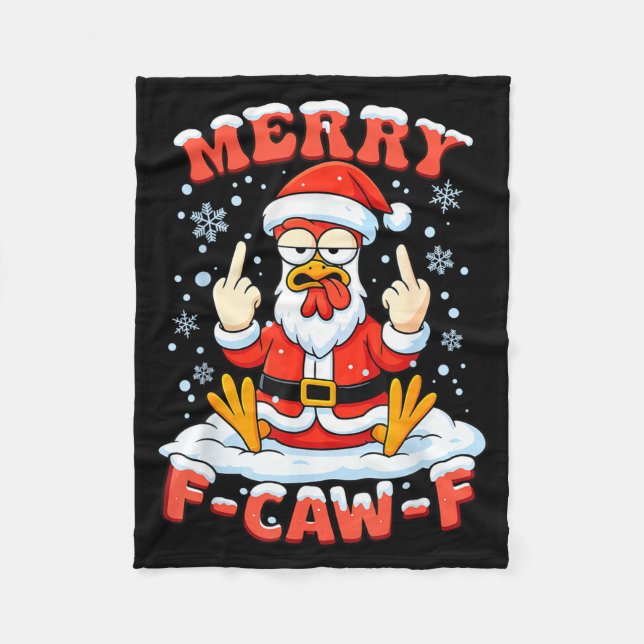 Merry F-caw-f Chicken Christmas Funny Rooster Men  Fleecefilt (Framsidan)