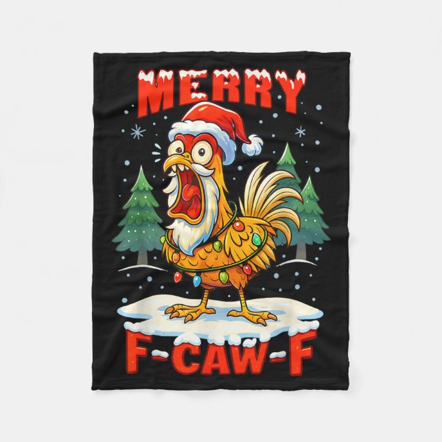 Merry F-caw-f Chicken Christmas Funny Rooster Men  Fleecefilt (Framsidan)