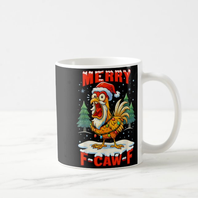 Merry F-caw-f Chicken Christmas Funny Rooster Men  Kaffemugg (Höger)