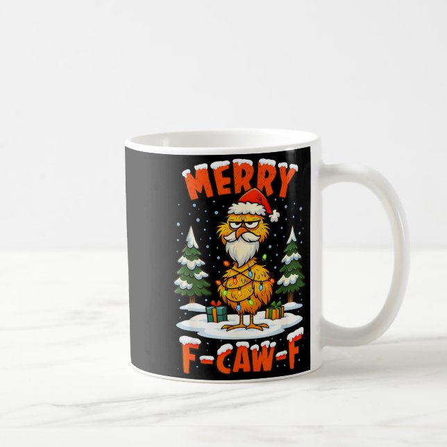 Merry F-caw-f Chicken Christmas Funny Rooster Men  Kaffemugg (Höger)