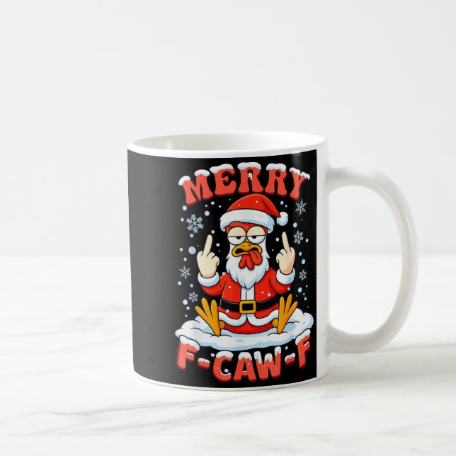 Merry F-caw-f Chicken Christmas Funny Rooster Men  Kaffemugg (Höger)