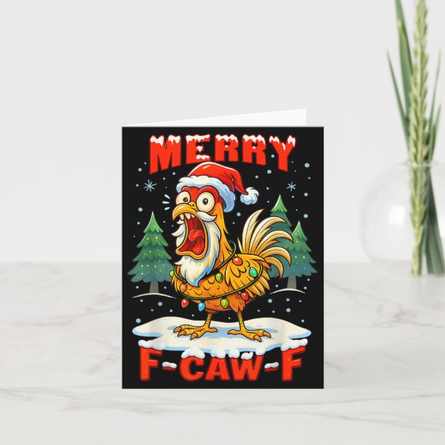 Merry F-caw-f Chicken Christmas Funny Rooster Men  Kort (Framsida)