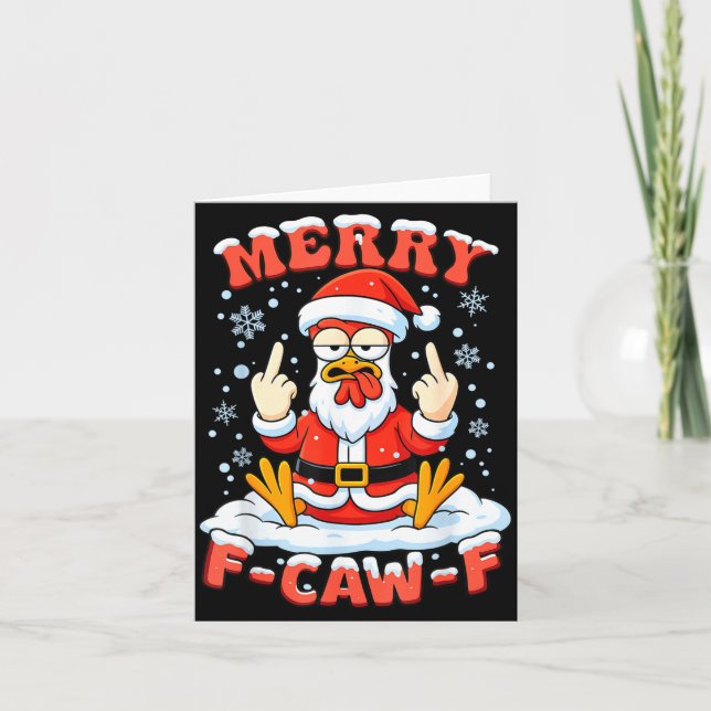 Merry F-caw-f Chicken Christmas Funny Rooster Men  Kort (Framsida)
