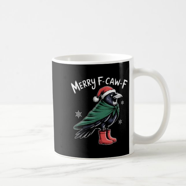 Merry F-caw-f Crow, Black Bird Christmas, Christma Kaffemugg (Höger)