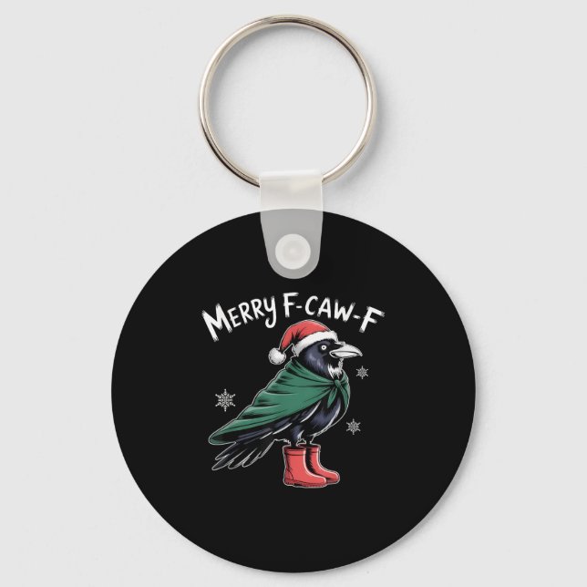 Merry F-caw-f Crow, Black Bird Christmas, Christma Nyckelring (Framsida)