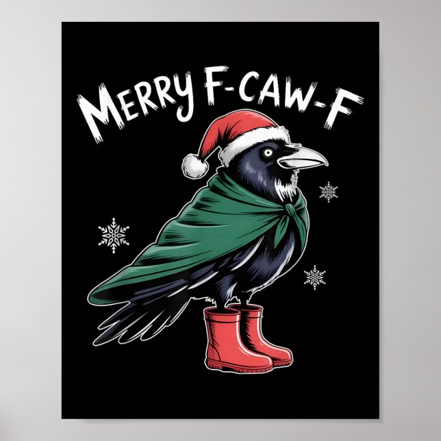 Merry F-caw-f Crow, Black Bird Christmas, Christma Poster (Framsidan)