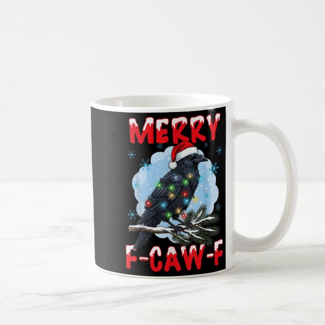 Merry F-caw-f Crow Christmas Snowflake Xmas Lights Kaffemugg (Höger)