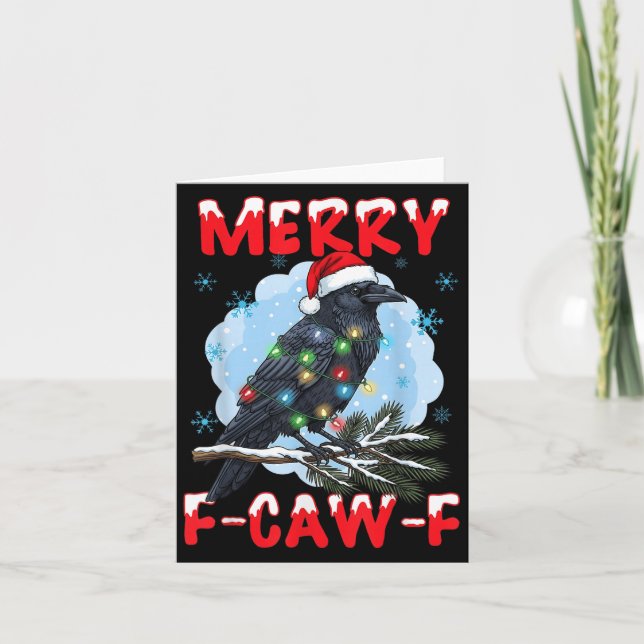 Merry F-caw-f Crow Christmas Snowflake Xmas Lights Kort (Framsida)