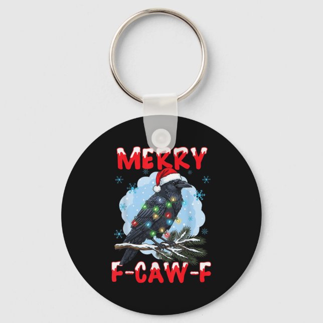 Merry F-caw-f Crow Christmas Snowflake Xmas Lights Nyckelring (Framsida)