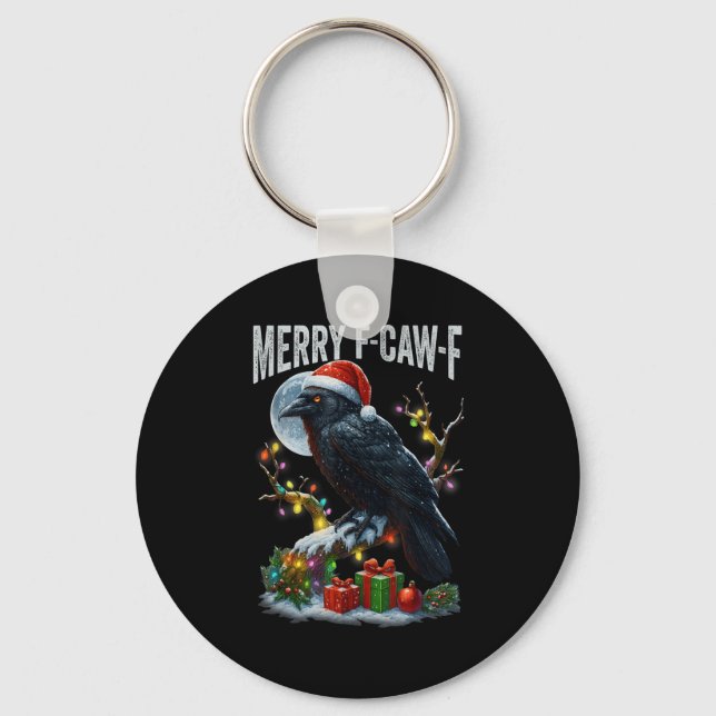 Merry F-caw-f Funny Christmas Black Crow Merry Xma Nyckelring (Framsida)