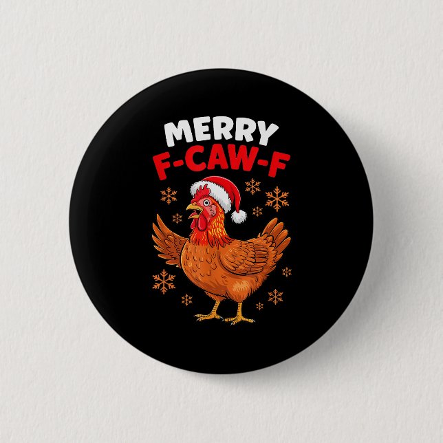 Merry F-caw-f Funny Christmas Santa Chicken  Knapp (Framsida)