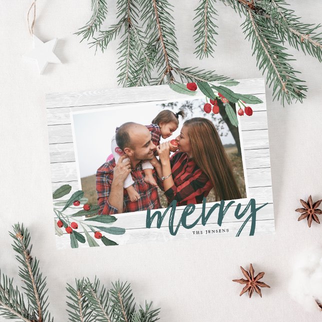 Merry | Farmhouse Holly Photo Julkort (Skapare uppladdad)