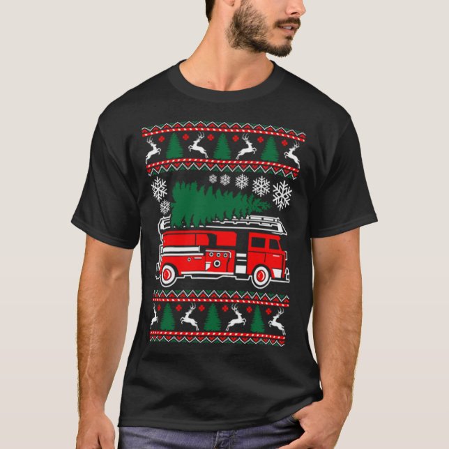 Merry Firefighter Ugly jul Sweater Funny Tsh T Shirt (Framsida)