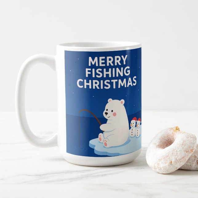 Merry Fishing Christmas – Cute Polar Bear&Snowmen Kaffemugg (Med munk)