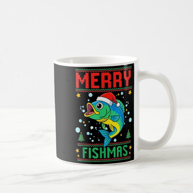 Merry Fishmas B Fish Fishing Christmas  Kaffemugg (Höger)
