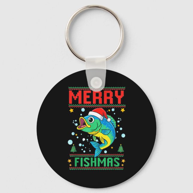 Merry Fishmas B Fish Fishing Christmas  Nyckelring (Framsida)