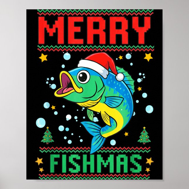 Merry Fishmas B Fish Fishing Christmas  Poster (Framsidan)