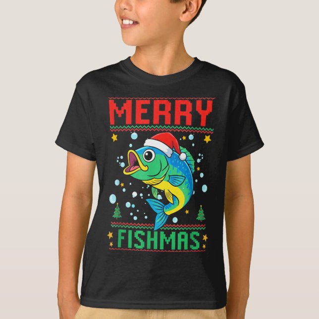 Merry Fishmas B Fish Fishing Christmas  T Shirt (Framsida)