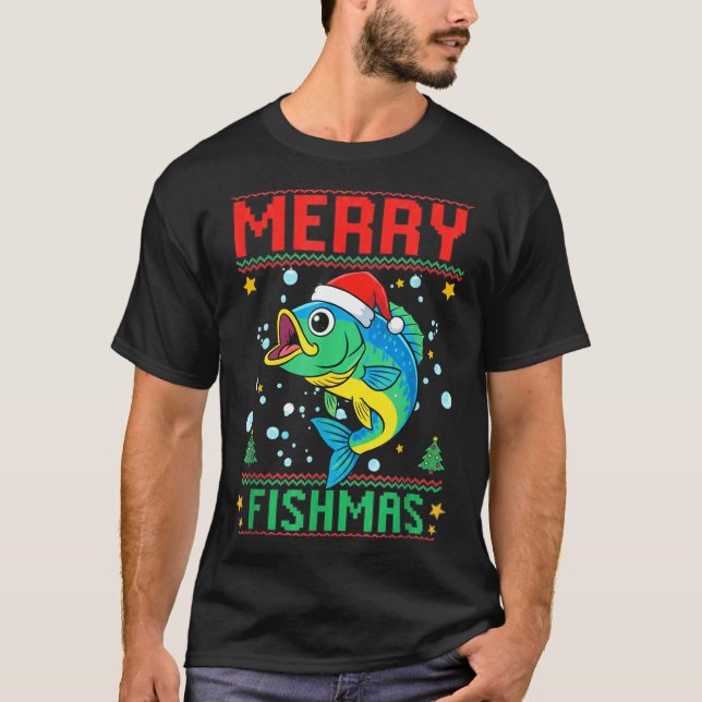 Merry Fishmas B Fish Fishing Christmas  T Shirt (Framsida)