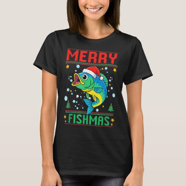 Merry Fishmas B Fish Fishing Christmas  T Shirt (Framsida)
